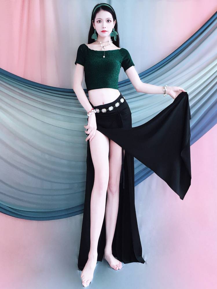 Baiya Qianhui 2024 spring and summer new belly dance exercises dual split long skirt set Oriental dance exercise group service