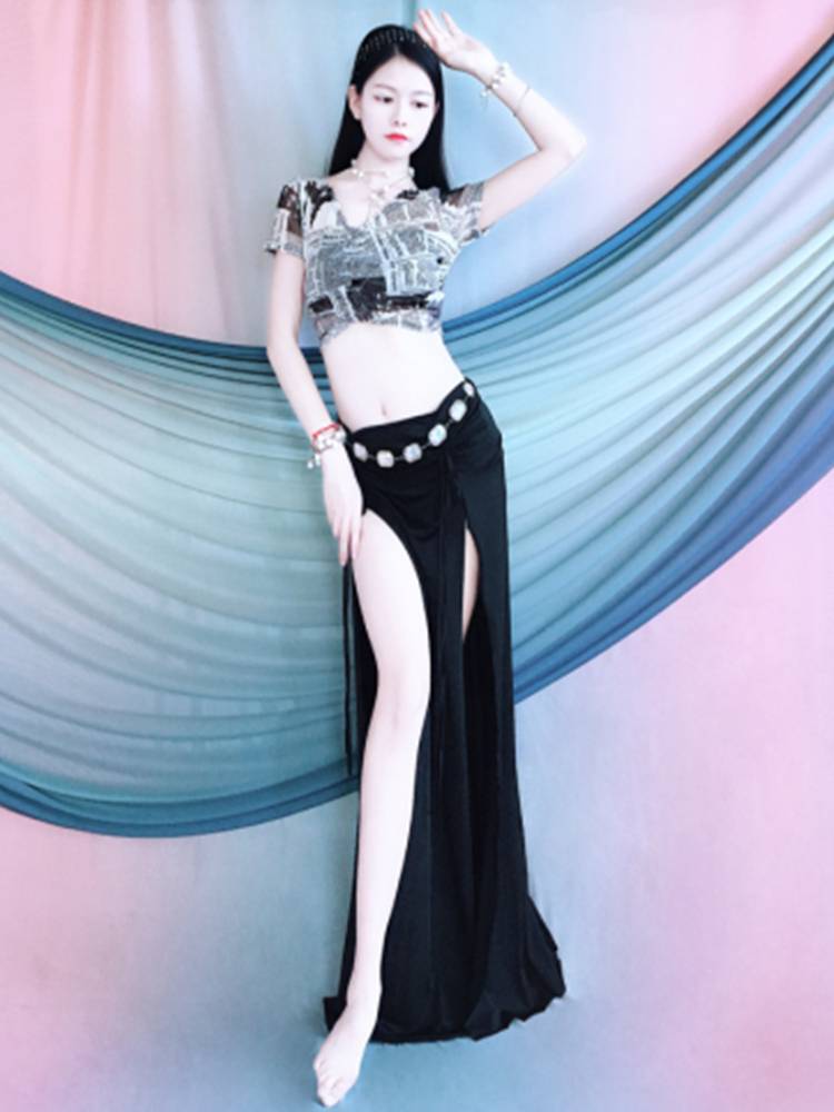 Baiya Qianhui 2024 spring and summer new belly dance exercises dual split long skirt set Oriental dance exercise group service