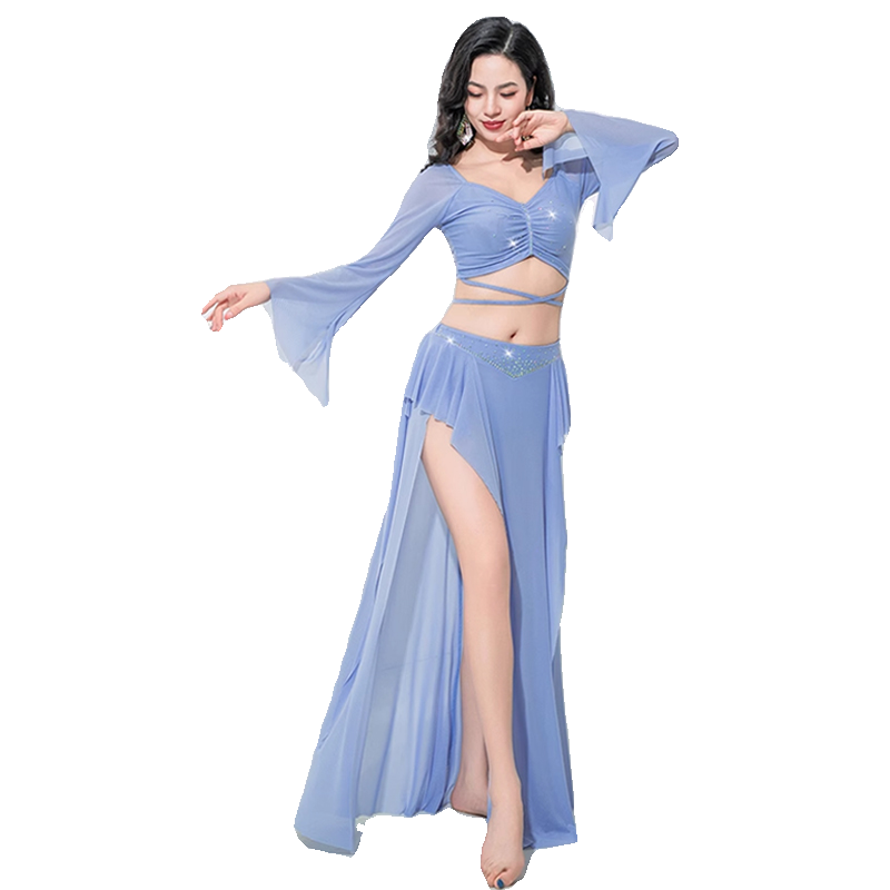Belly dance clothing 2024 spring and summer new long -sleeved exercise uniform fairy lotus leaf ribbon practice team service