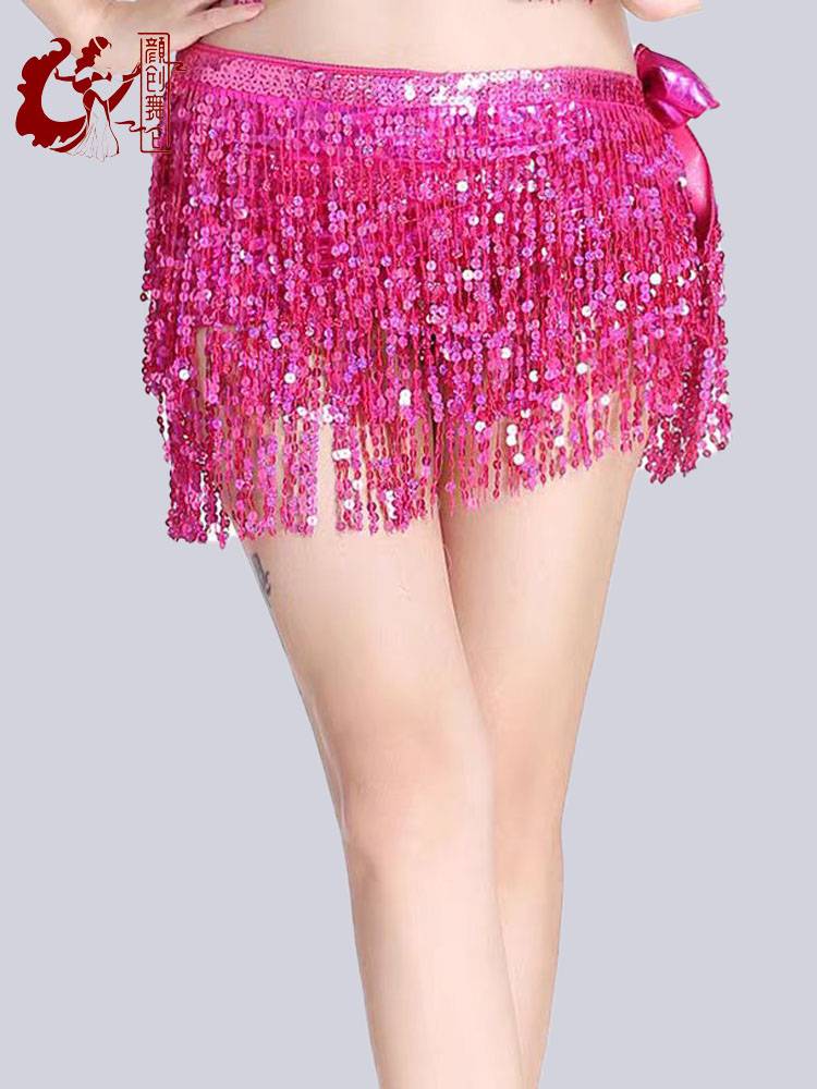 New belly dance waist chain three -layer sequins, streaming, and waist sealing jazz dance hip scarf performance belt hot gold fabric