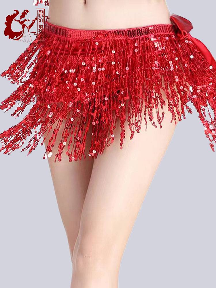 New belly dance waist chain three -layer sequins, streaming, and waist sealing jazz dance hip scarf performance belt hot gold fabric