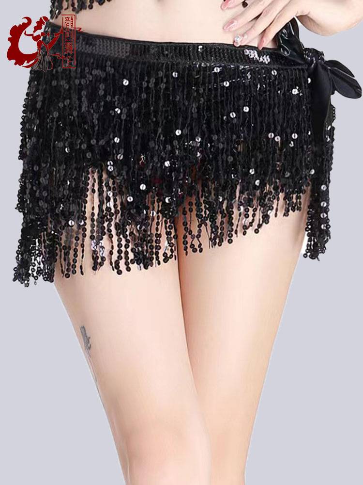New belly dance waist chain three -layer sequins, streaming, and waist sealing jazz dance hip scarf performance belt hot gold fabric