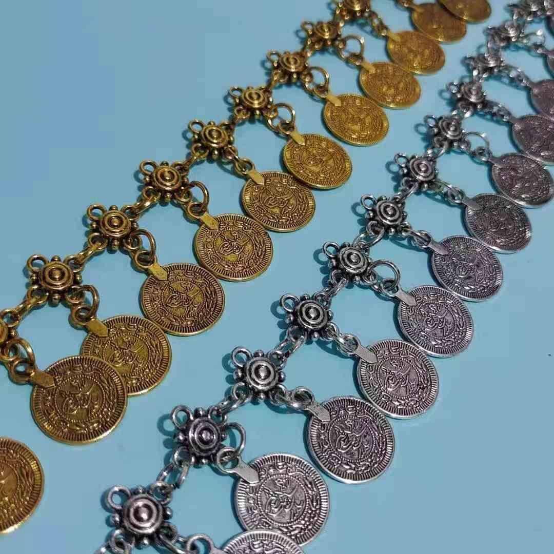 European and American retro round chip tile coin waist chain female fashion decorative dress belly dance as old nation wind belt