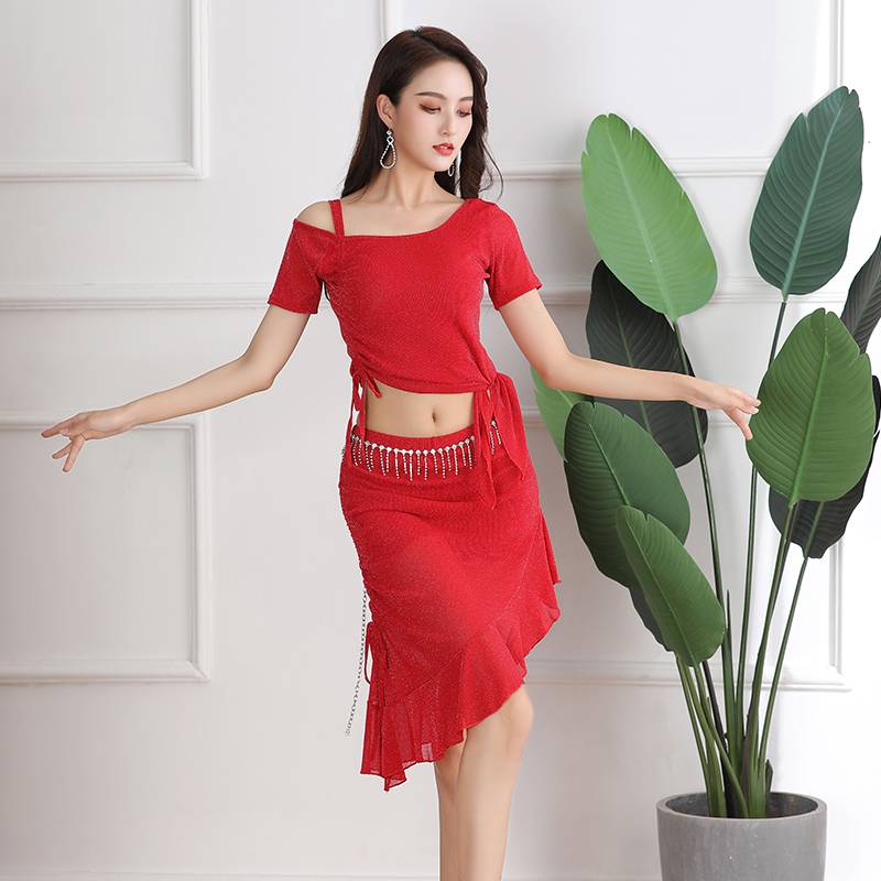 Spring and summer new belly dance practice suit set large size Modal beginner to cover belly practice dance clothes