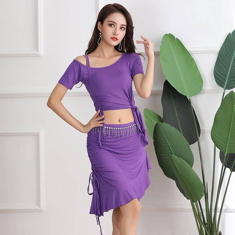 Spring and summer new belly dance practice suit set large size Modal beginner to cover belly practice dance clothes