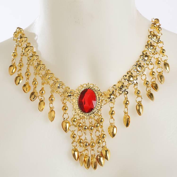 Belly dance necklace with top chain tribute chain single diamond double -use jewelry costume drama gemstone necklace Indian dance head jewelry