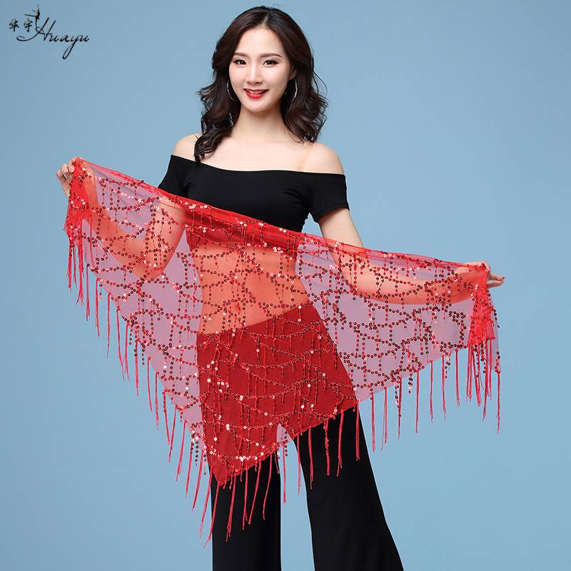 Belly dance waist chain new waist straps, lilies, sequins, triangular scarf Oriental dance junior scholars, versatile waist decoration practice hip towel