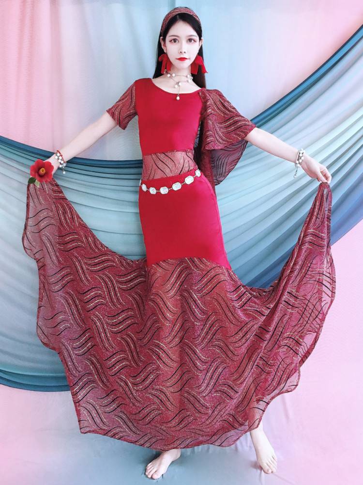 Belly dance exercise service 2024 new long skirt set Fairy performance service clothes Oriental dance clothing children's group service