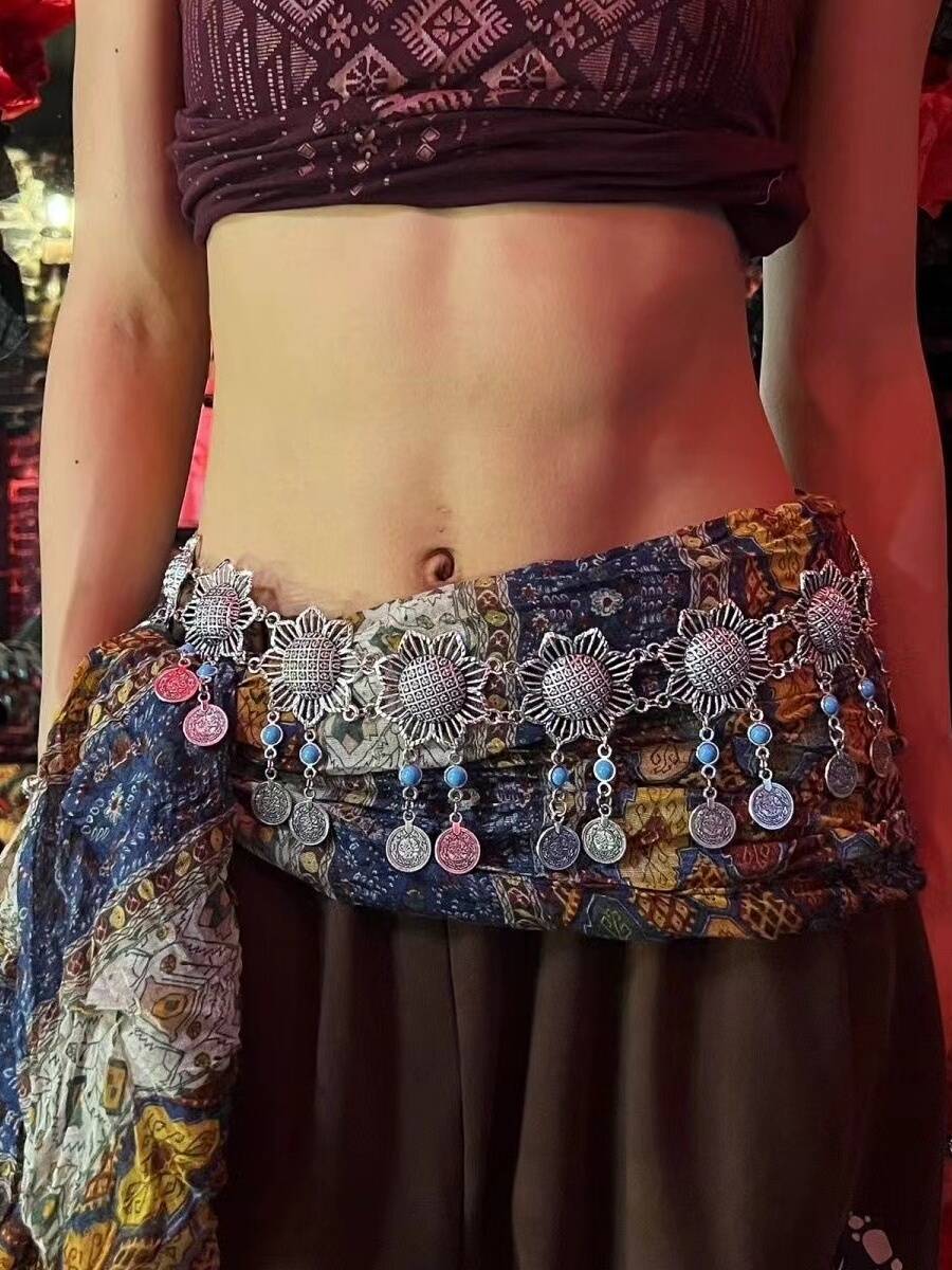 SUANS Dance Alien Belly Dance Sunflower waist chain new Indian dance waist hip -hip scarf heavy worker clothing belt