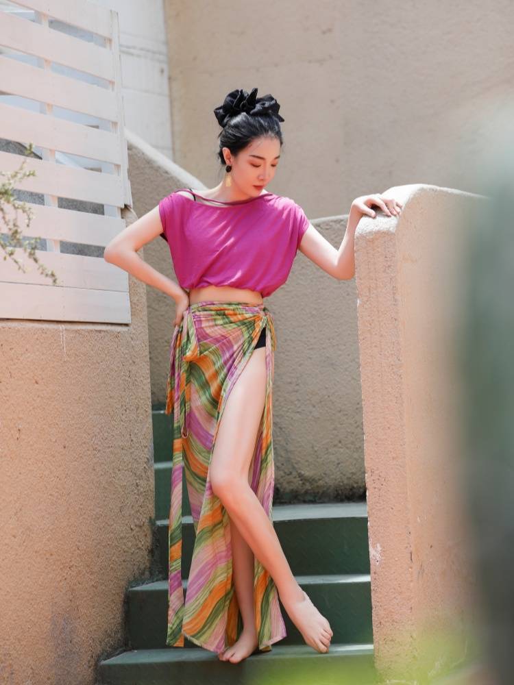 Ji Xiaobai's original limited printed one -piece strap skirt belly dance oriental dance under the dance of commute practice uniforms