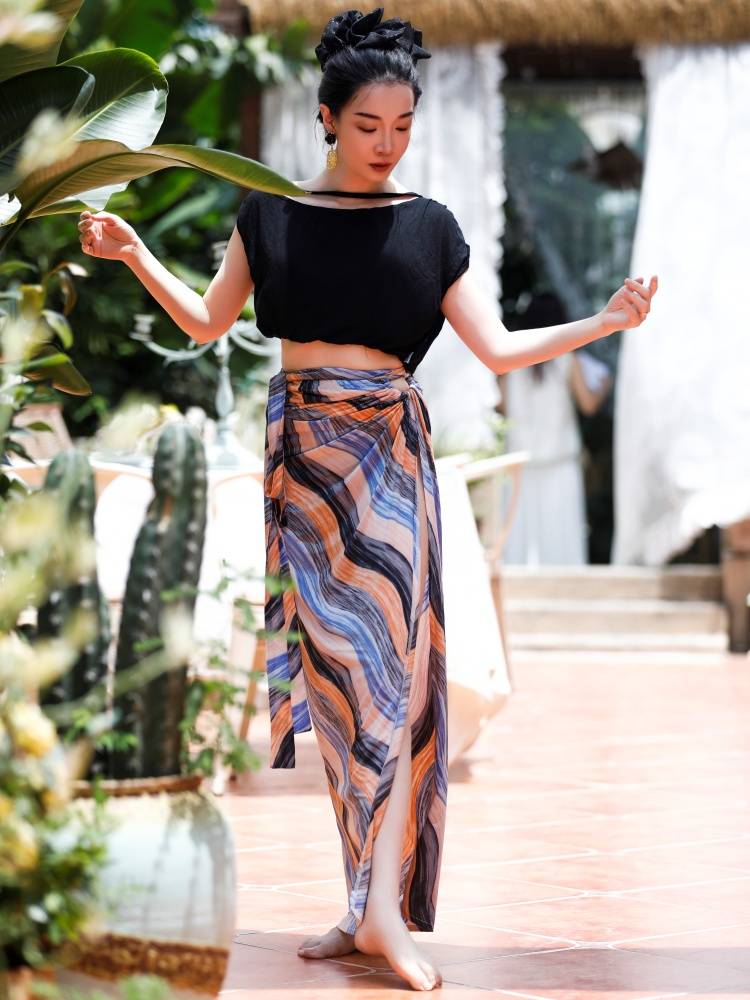 Ji Xiaobai's original limited printed one -piece strap skirt belly dance oriental dance under the dance of commute practice uniforms