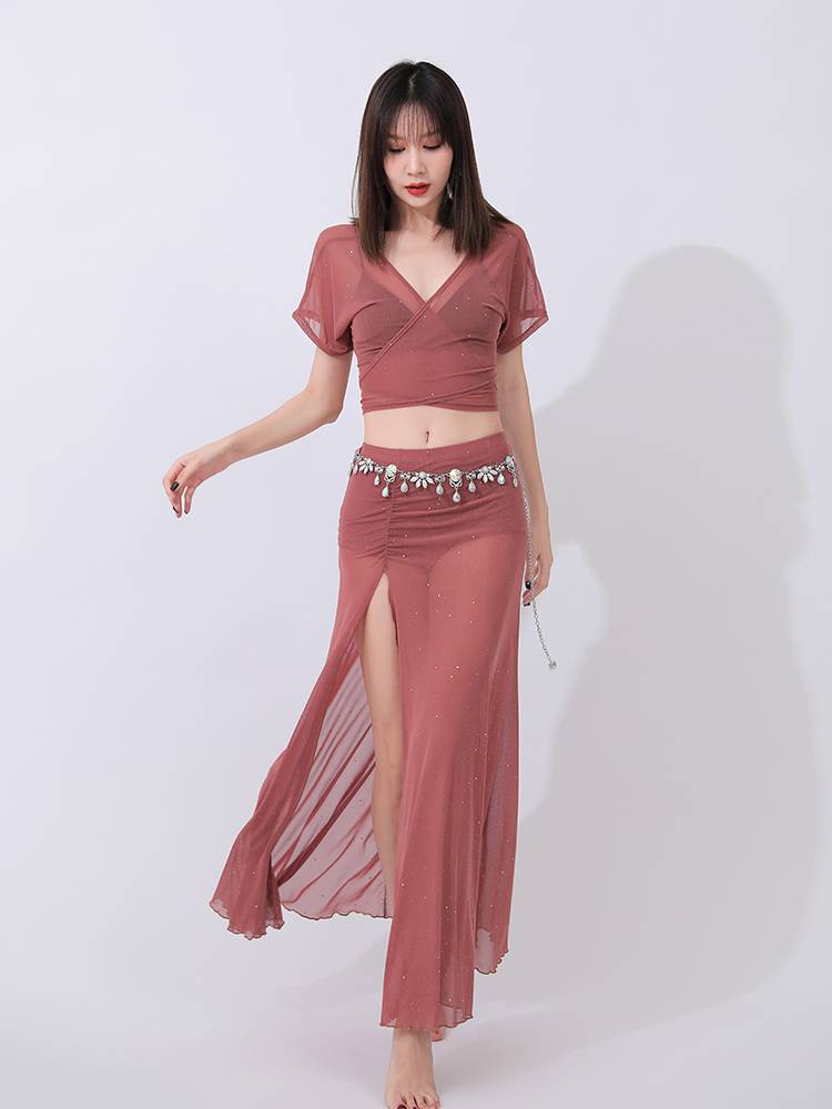 Belly dance exercise clothing summer new strap mesh versic dance skirt set Oriental dance junior scholar dance clothing