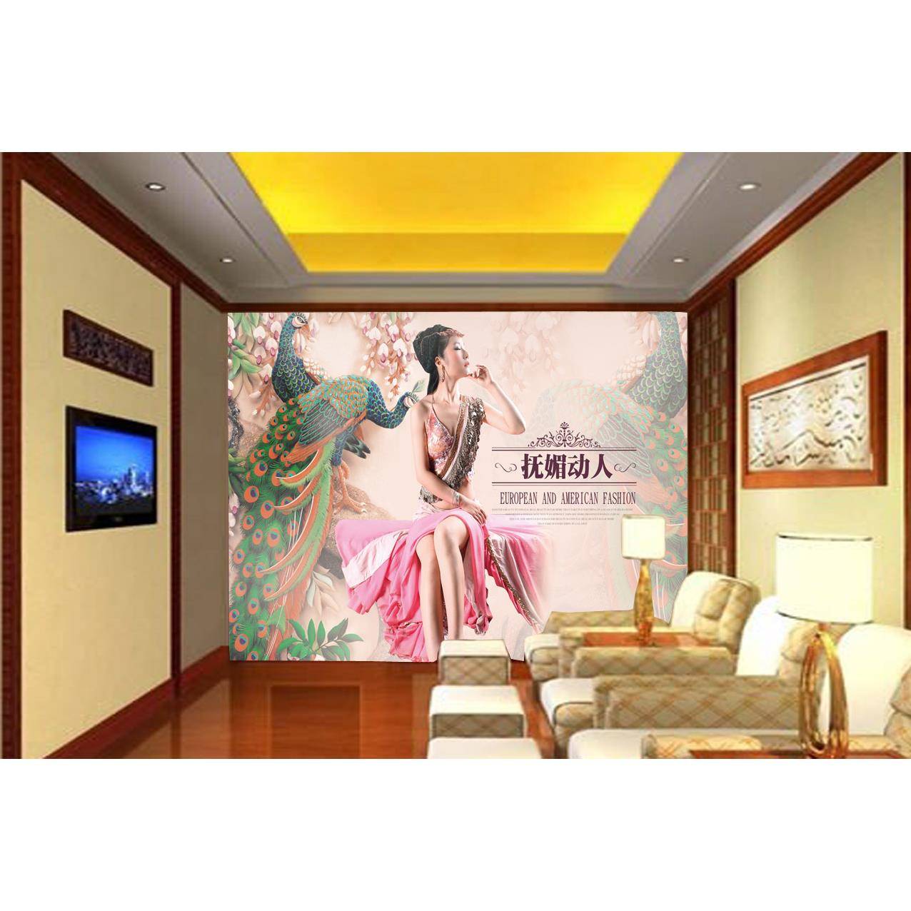 Fashion Beauty Nail Shop 3D Wallpaper Hand -painted Belly Dance Yoga Machine Make Cosmetics Cosmetics Clothing Store Wallpaper