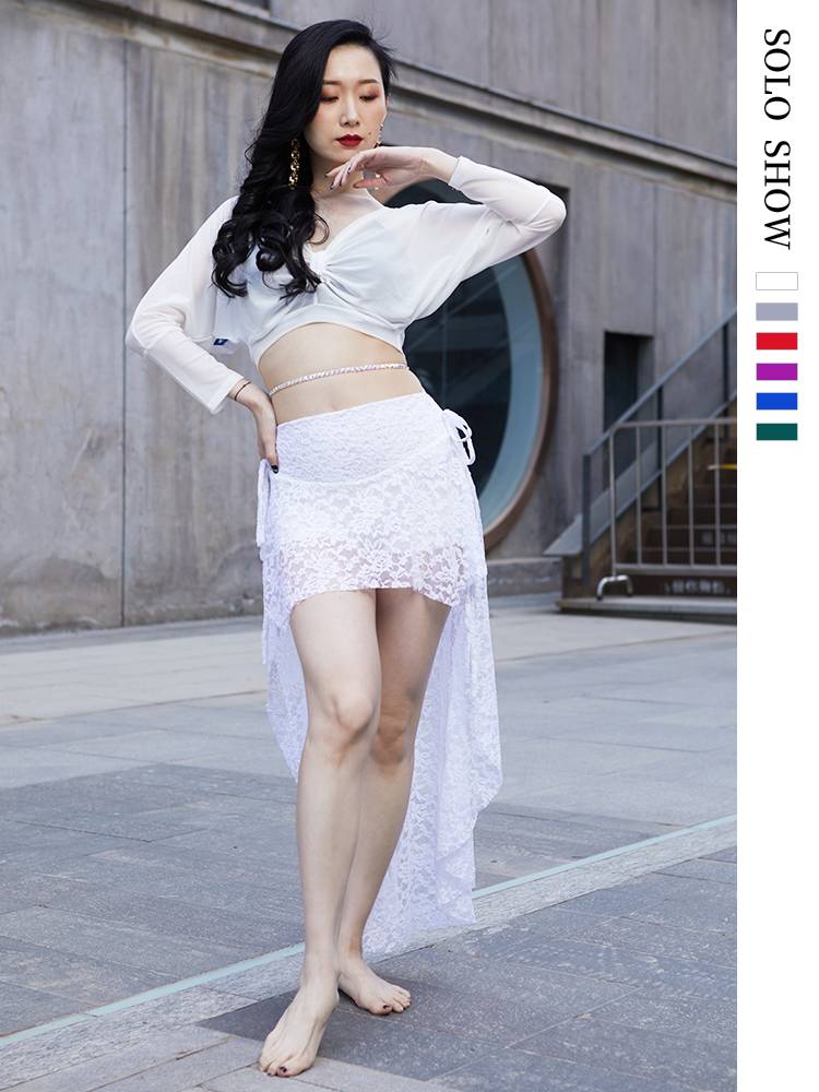 Gorgeous Doujiu Belly Dance Practice Dress Summer Dance Hop Scarf Lace New Halway Skirt Belly Dance Clothing 2024