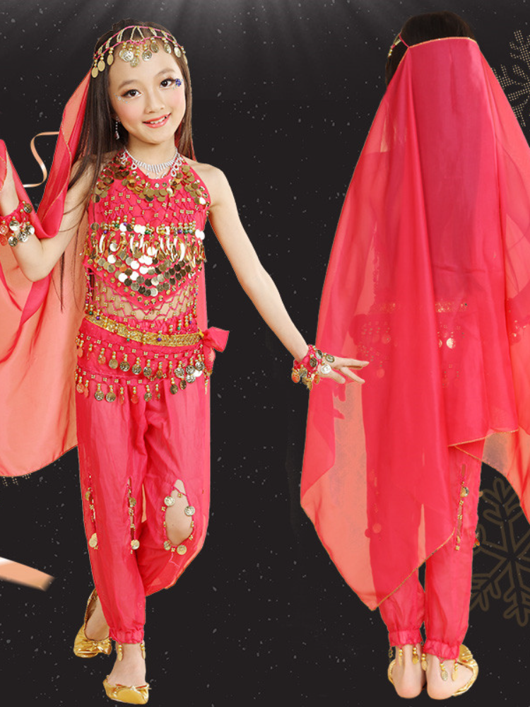 Baiya Qianhui Xia Children's Indian Dance Belly Dance Stage Performance Services 2024 New hanging coin suit pants