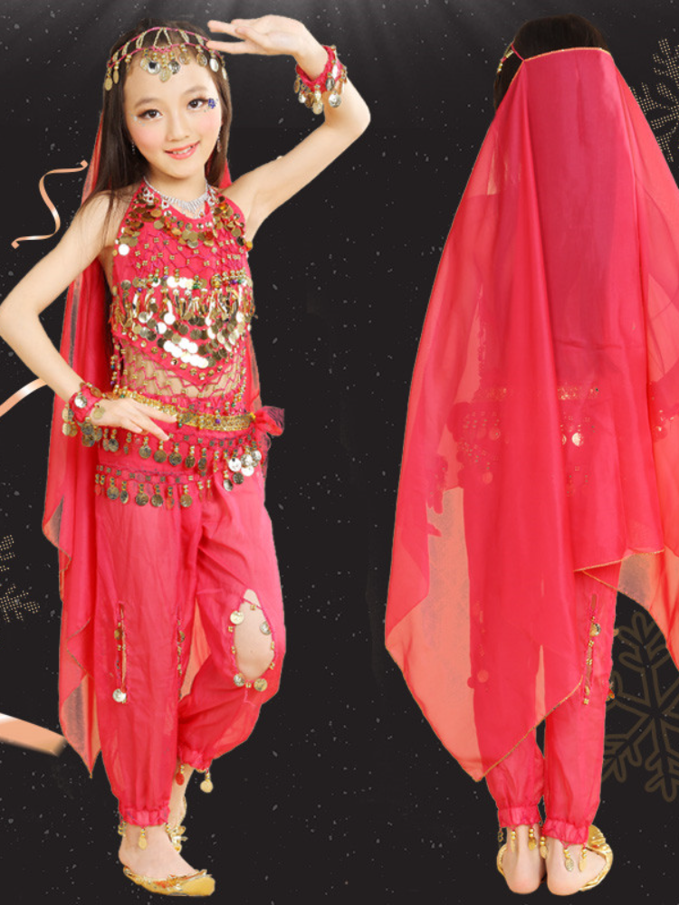Baiya Qianhui Xia Children's Indian Dance Belly Dance Stage Performance Services 2024 New hanging coin suit pants