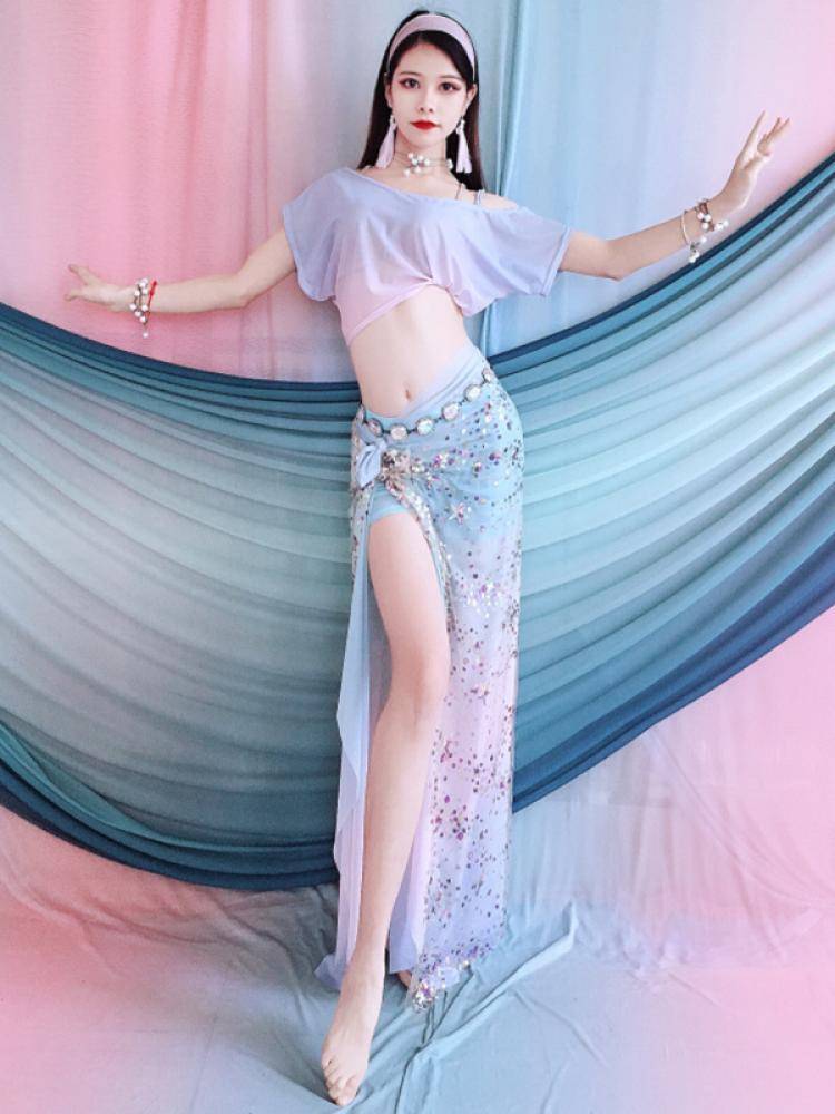 Baiya Qianhui Belly Dance 2024 New off -the -shoulder word collar hip hipline multi -color set Oriental dance performance service