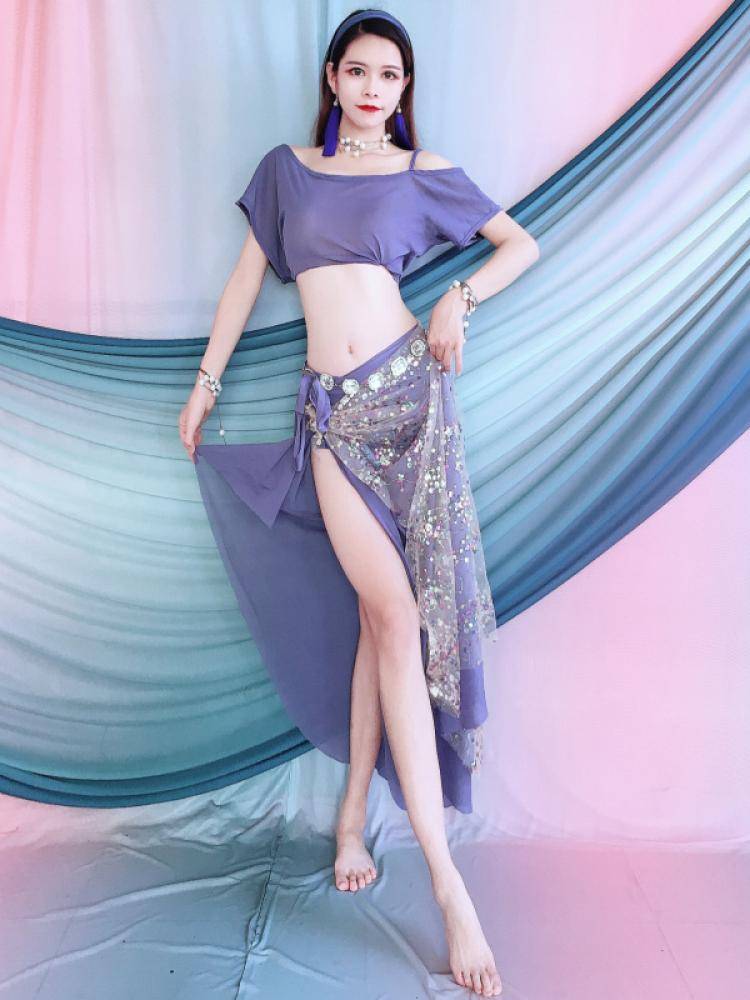 Baiya Qianhui Belly Dance 2024 New off -the -shoulder word collar hip hipline multi -color set Oriental dance performance service