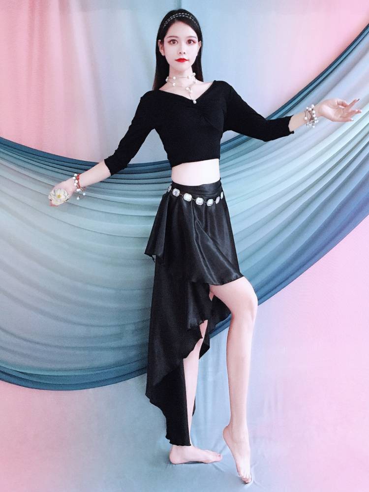 Spring and summer new belly dance exercise suit set Modal dance dance skirt is covered with a wrap skirt and thin oriental dance