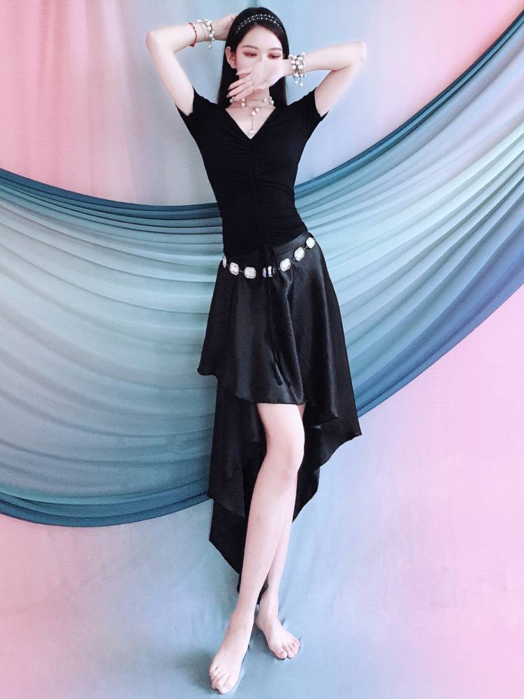 Spring and summer new belly dance exercise suit set Modal dance dance skirt is covered with a wrap skirt and thin oriental dance
