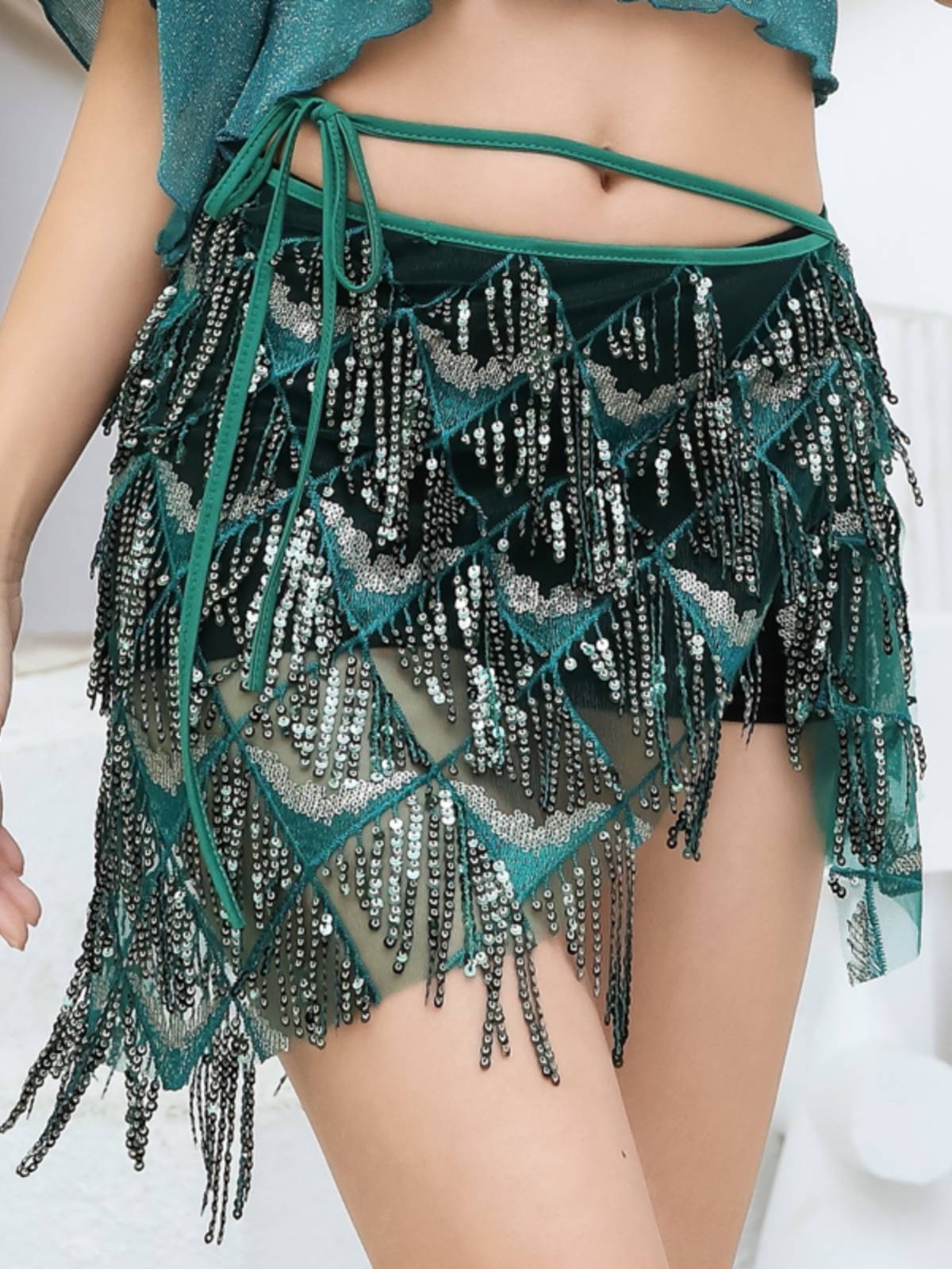 Belly dance waist chain Flush hip scarf new 2023 beginner sequins triangle scarf waist scarf waist seal accessories Oriental dance