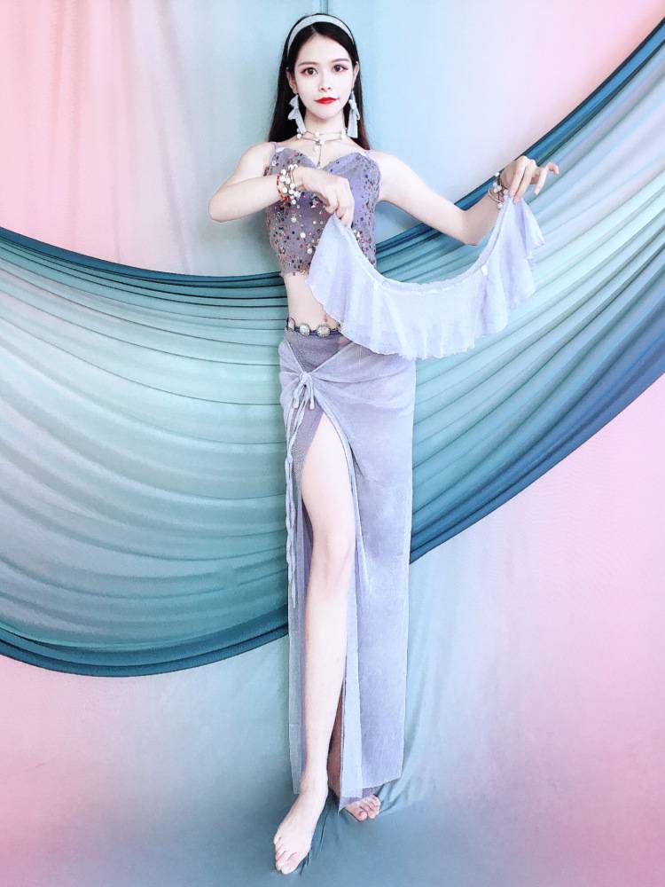 Belly dance clothing spring and summer new embroidered ruffled color room color set Oriental dance exercise performance service beginners