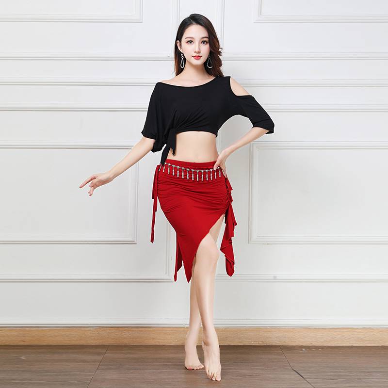 2024 New Spring and Summer Modal Oriental Belly Dance Model Practice Server Set Short -sleeved Top Skirts