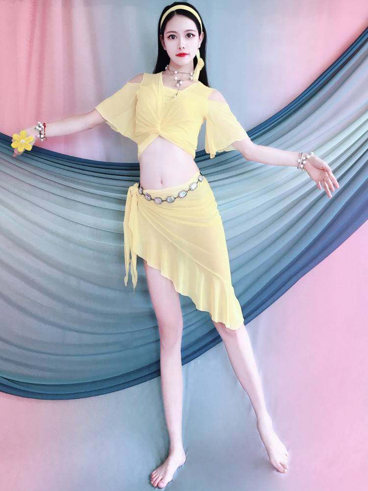 Belly Dance 2024 Summer off -the -shoulder short -sleeved exercise children's performance clothes suit