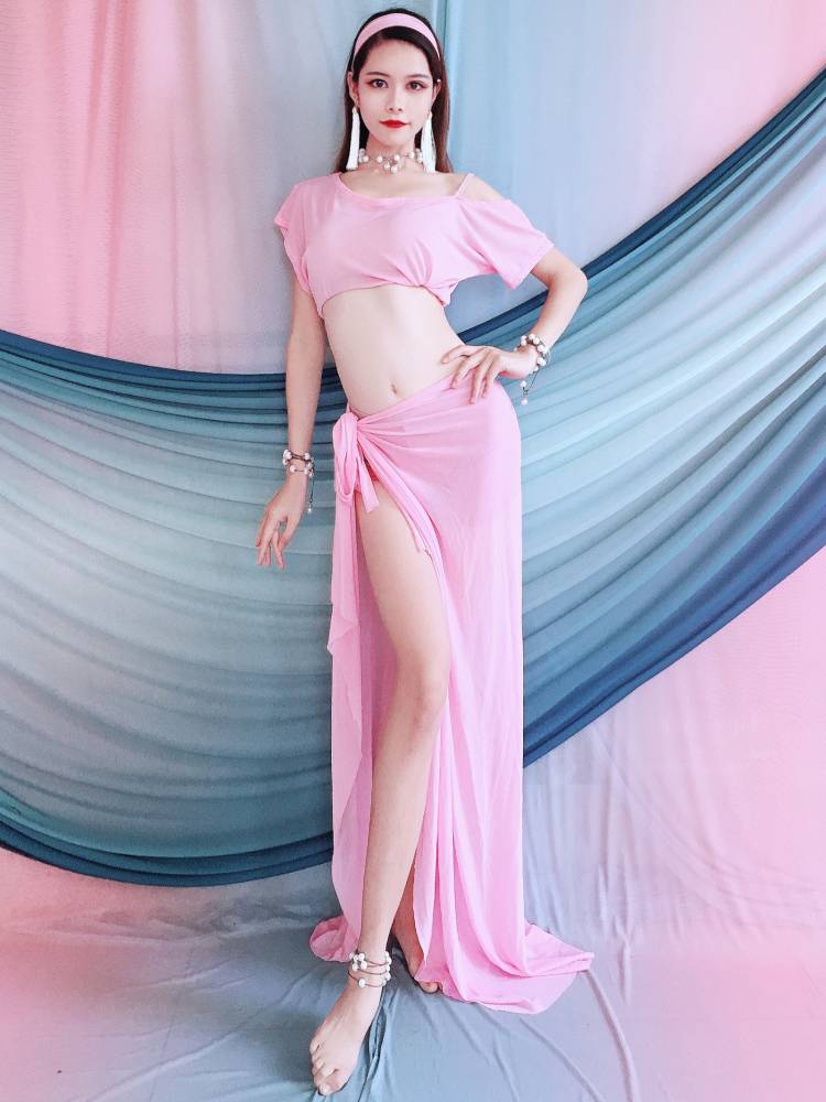 2024 summer new belly dance performance clothes off -the -shoulder loose top big hip scarf oriental dance jacket junior junior training uniform