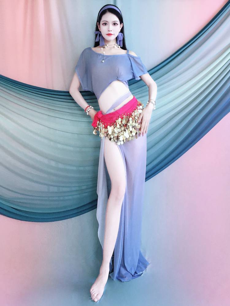 2024 summer new belly dance performance clothes off -the -shoulder loose top big hip scarf oriental dance jacket junior junior training uniform