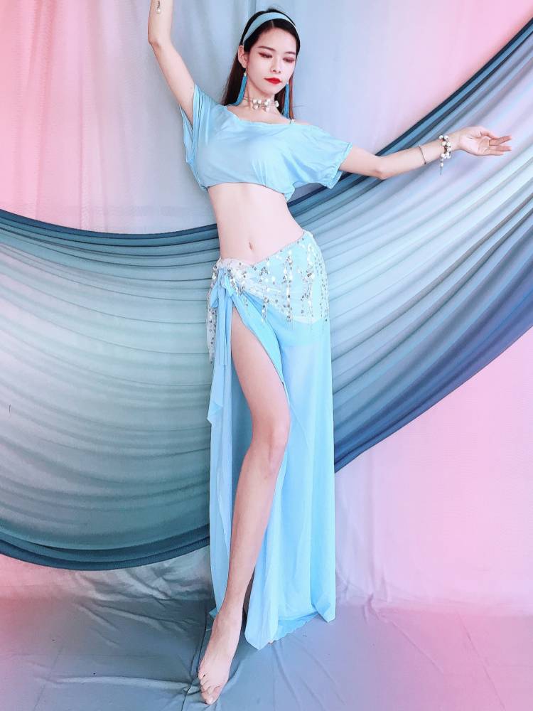 2024 summer new belly dance performance clothes off -the -shoulder loose top big hip scarf oriental dance jacket junior junior training uniform