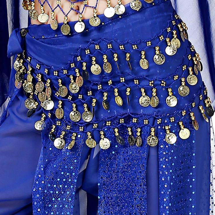 The new belly dance waist chain chiffon chiffon three -layer sexy body chain with a waistscarfed Indian performance hip towel female