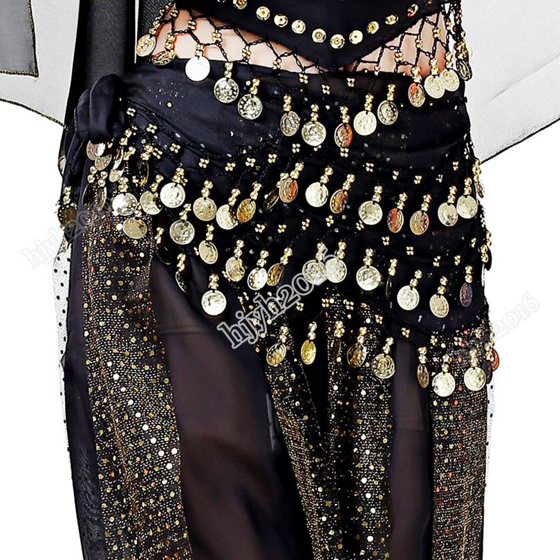 The new belly dance waist chain chiffon chiffon three -layer sexy body chain with a waistscarfed Indian performance hip towel female