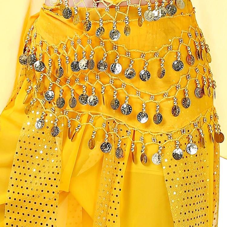 The new belly dance waist chain chiffon chiffon three -layer sexy body chain with a waistscarfed Indian performance hip towel female