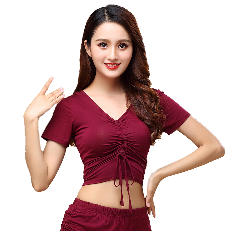 Summer new belly dance clothing short -sleeved top adult dance exercise sports uniform running service yoga clothes top