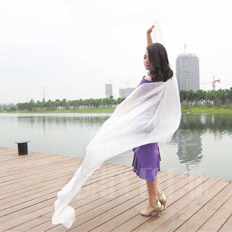 Factory selling belly dance gauze, real silk hand sand throwing dance scarf H pure white scarf performance show scarf bag