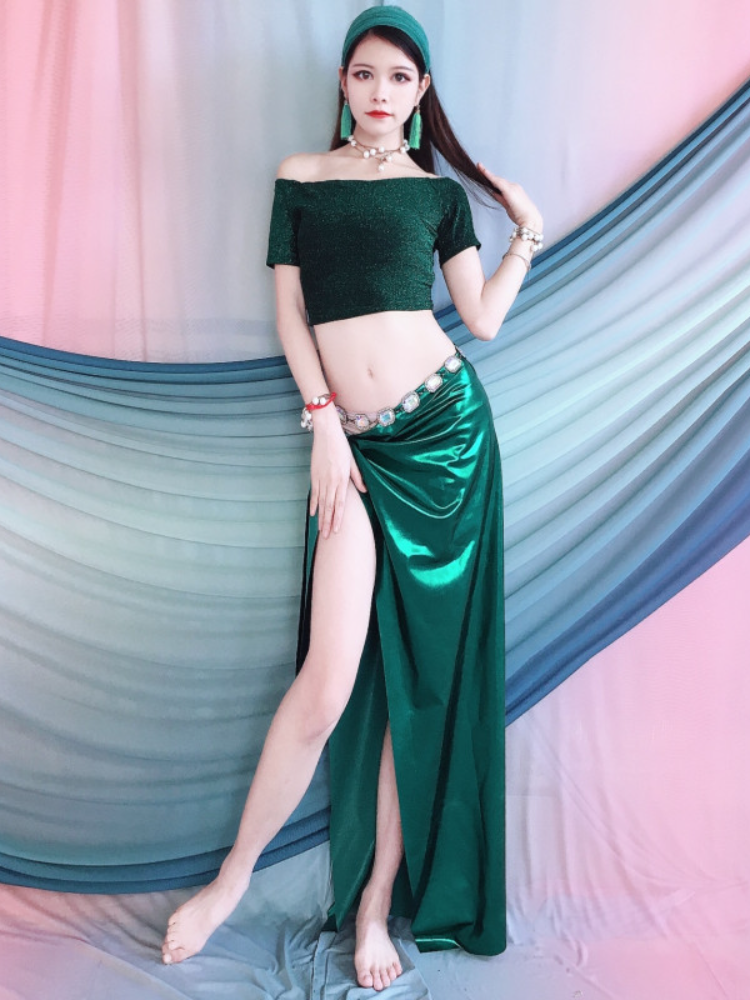 Belly dance exercise service 2024 summer new beginner Oriental dance exercise service sexy green set hip towel girl
