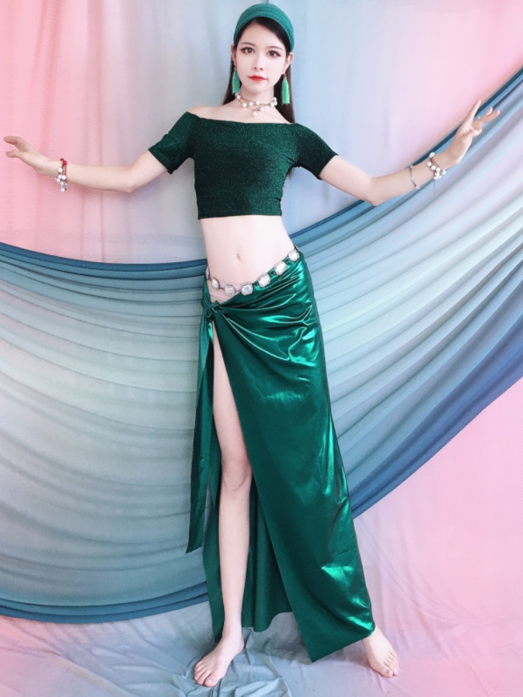 Belly dance exercise service 2024 summer new beginner Oriental dance exercise service sexy green set hip towel girl