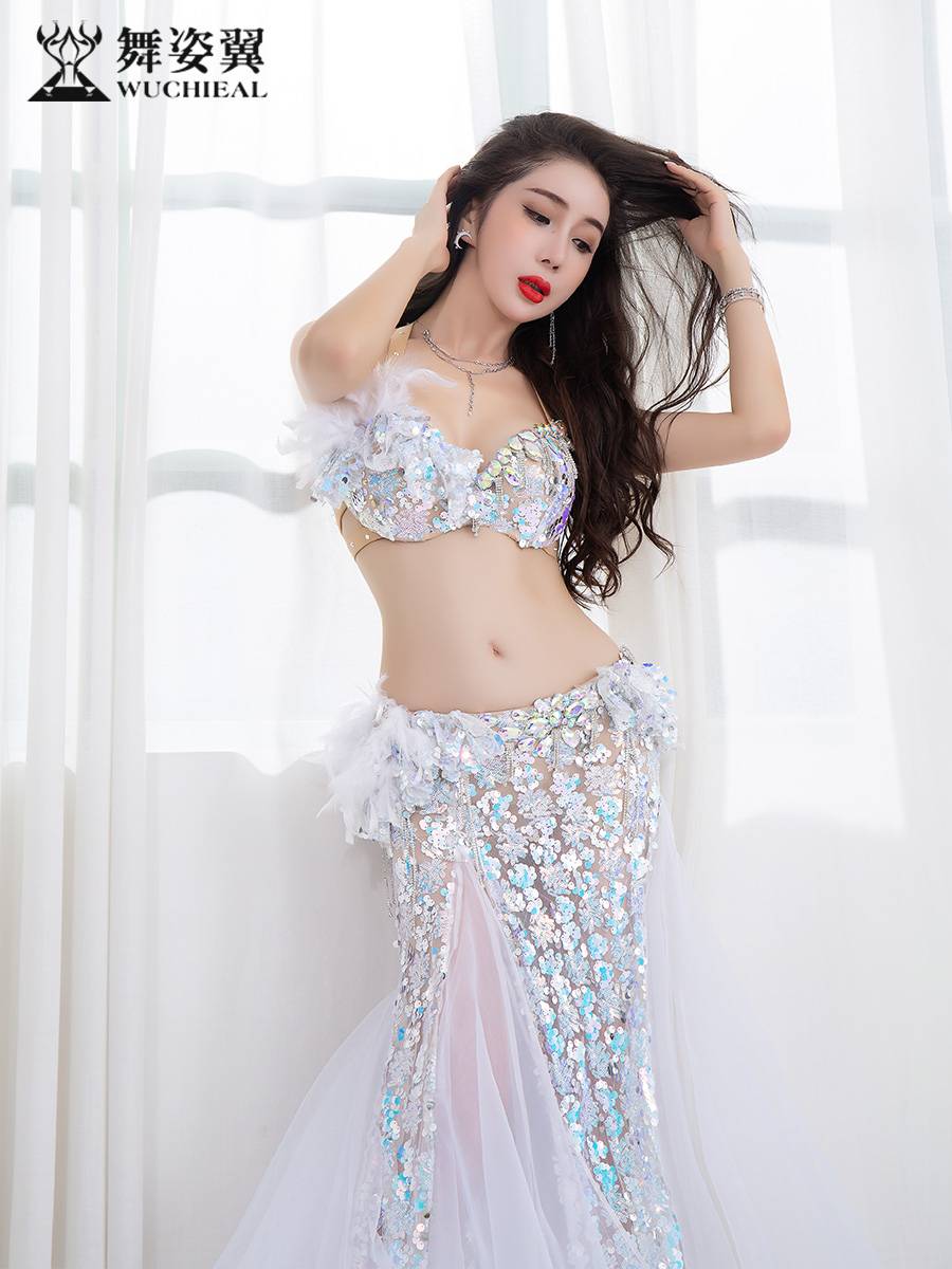 Dance posture belly dance watch performance service female 2024 new summer oriental sexy long skirt net yarn set QC2997