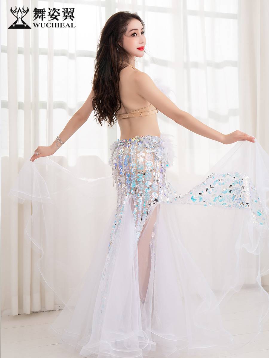 Dance posture belly dance watch performance service female 2024 new summer oriental sexy long skirt net yarn set QC2997