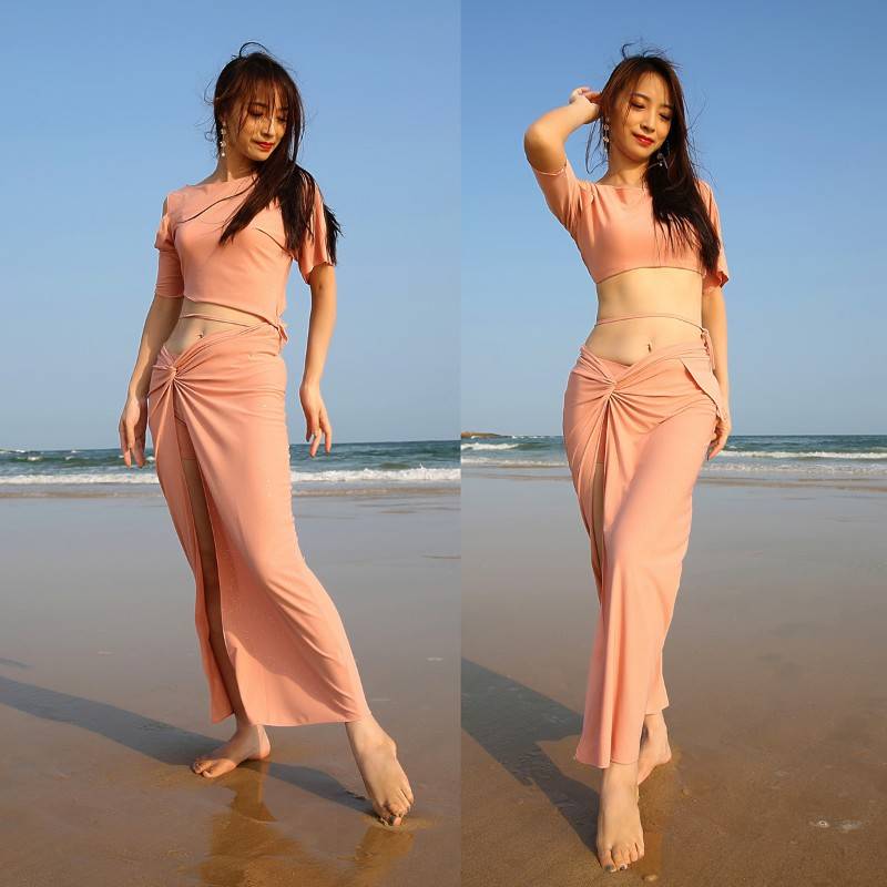 Dance Niang 2021 new belly dance exercise, clothing female beginner, oriental dance exercise dance dress summer long skirt set