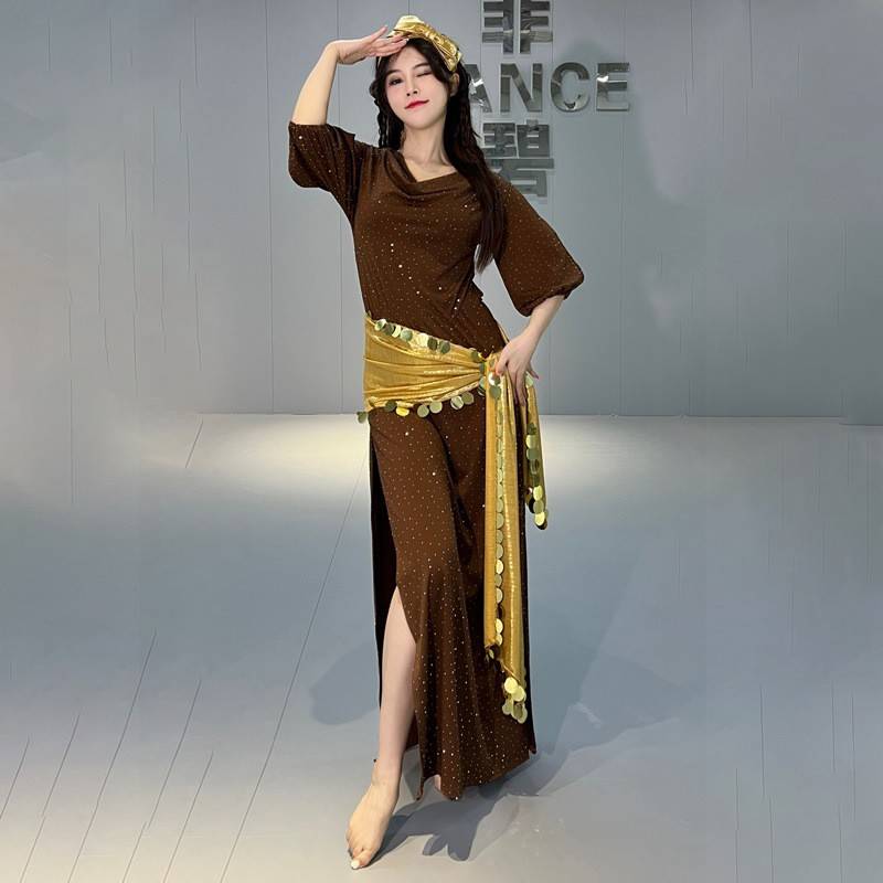 2024 Teacher The same belly dance Q practice service high -end long skirt robe is thin, large size Oriental dance junior scholar training