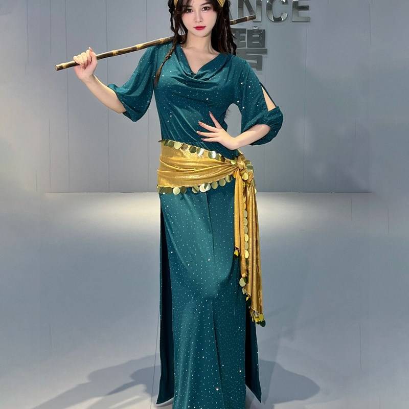 2024 Teacher The same belly dance Q practice service high -end long skirt robe is thin, large size Oriental dance junior scholar training