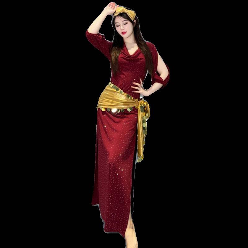 2024 Teacher The same belly dance Q practice service high -end long skirt robe is thin, large size Oriental dance junior scholar training
