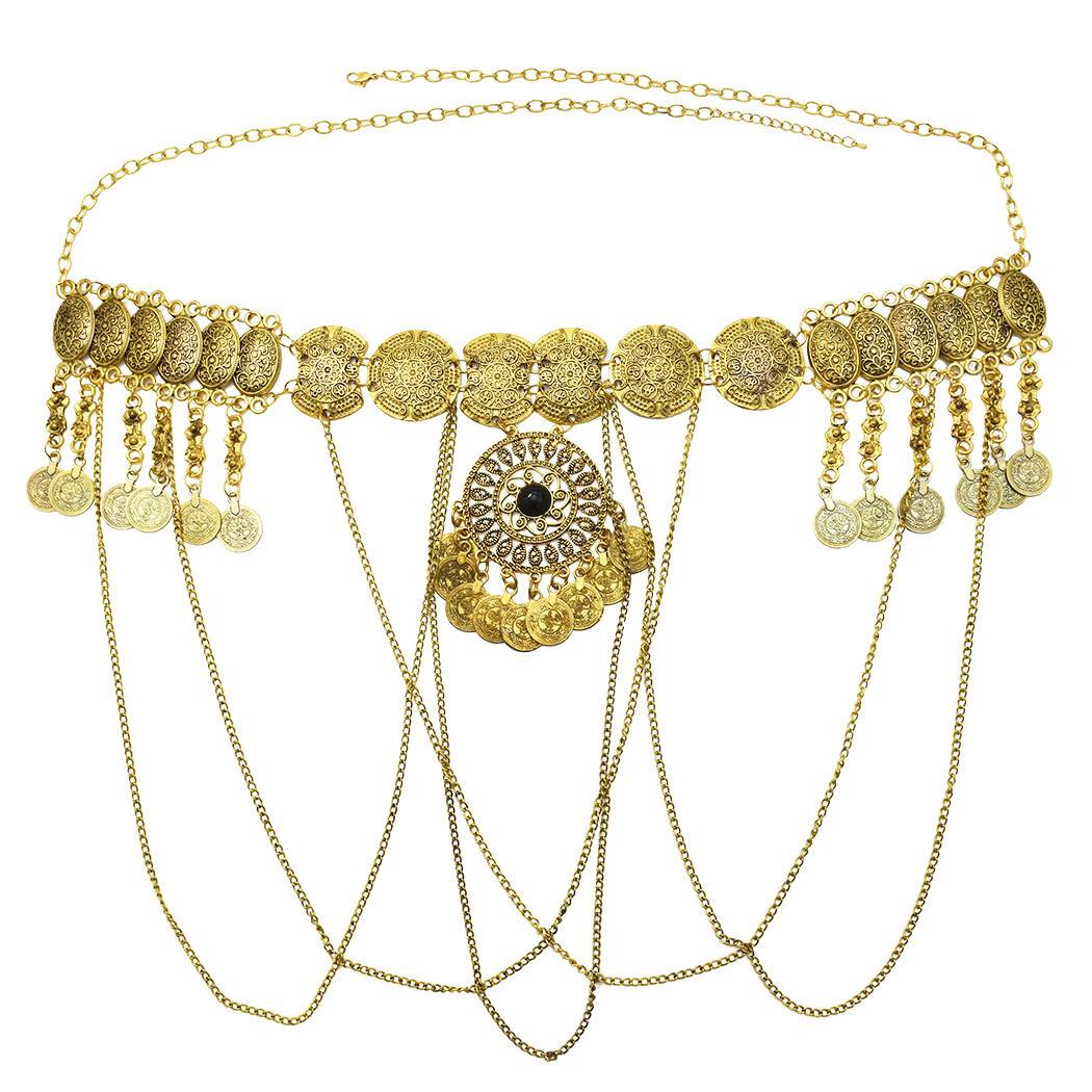 Bohemian national wind belly dance waist chain female retro temperament temperament gold coin pendant Xinjiang dance chain