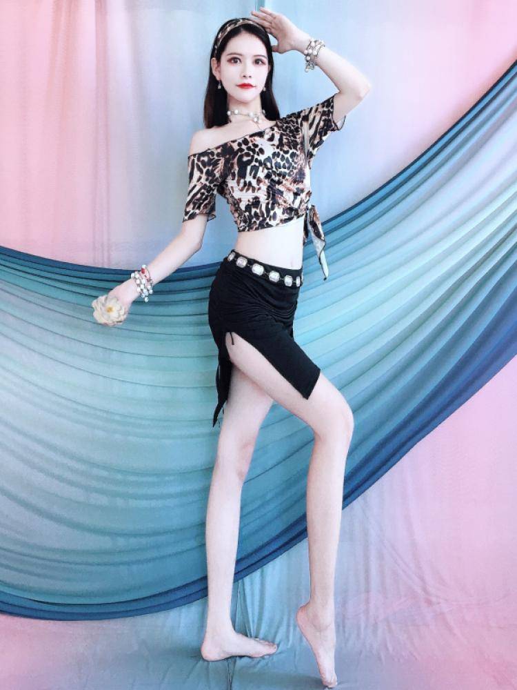 Belly Dance exercise 2024 new leopard strap tie sexy top top drawing short skirt Oriental dance juvenile school dance service