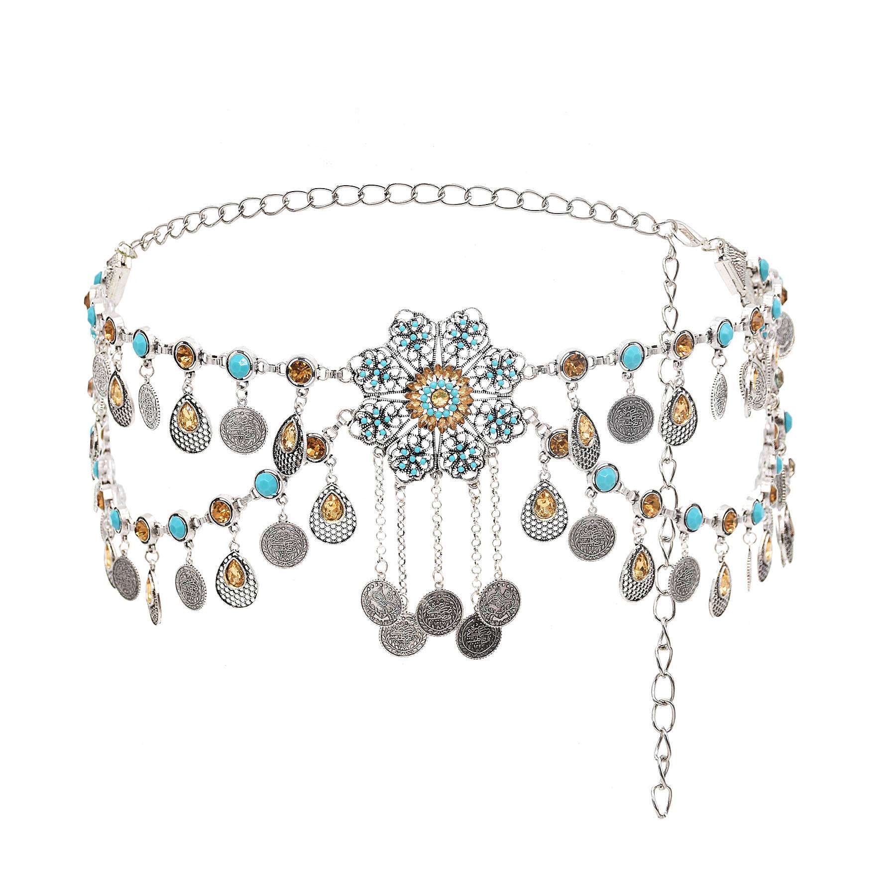 New Dunhuang national wind photo metal leisure belly dance waist chain rhinestone and exquisite belt jewelry