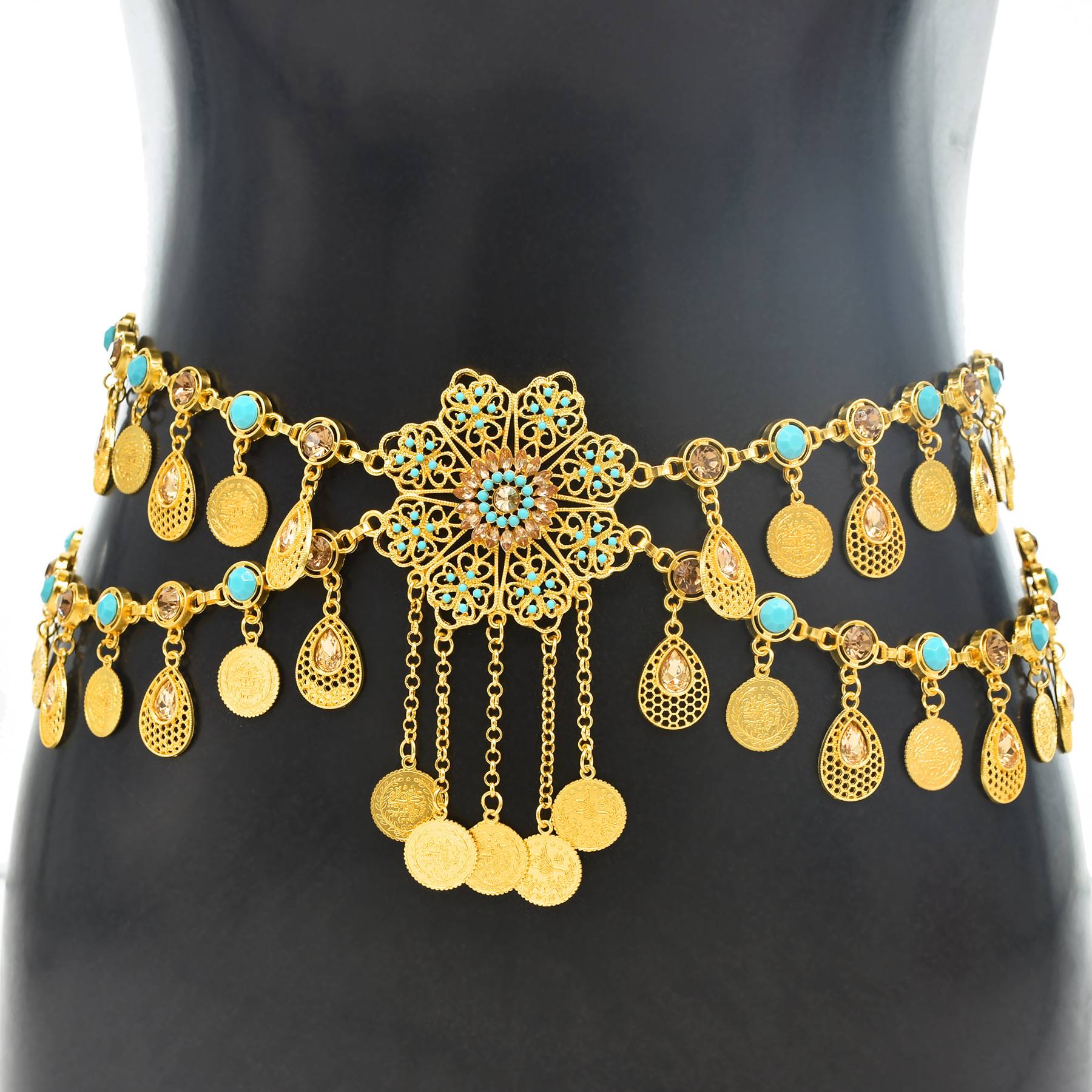 New Dunhuang national wind photo metal leisure belly dance waist chain rhinestone and exquisite belt jewelry
