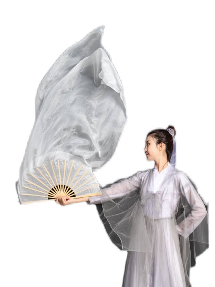 Real silk dance fan square dance plus light -colored gradient long fan belly dance table performance pure white dance fan