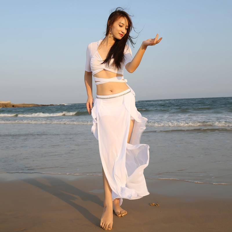 Belly dance clothing female 2020 new set autumn group service petal long skirt performance service